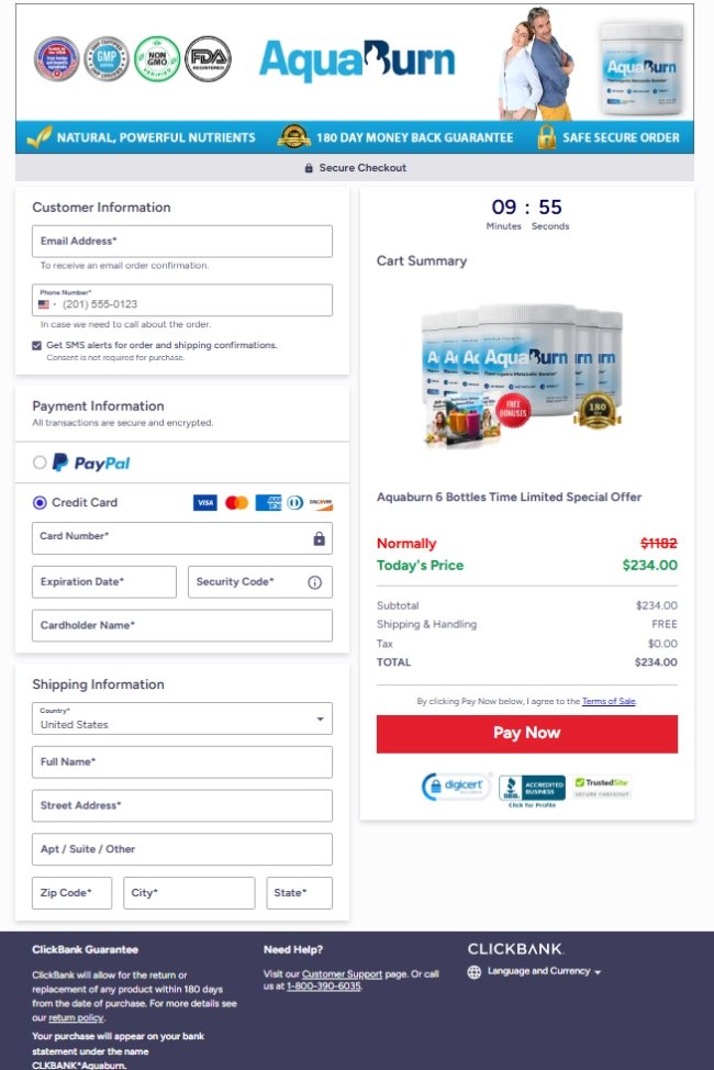 AquarBurn Official Website Secure Order Page